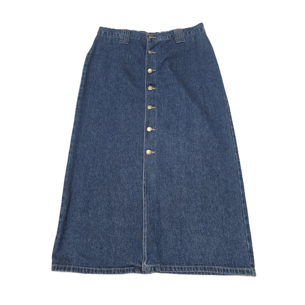 Vintage Denim Maxi Skirt Blassport Bill Blass Sz.10 Button Front 100% Cotton